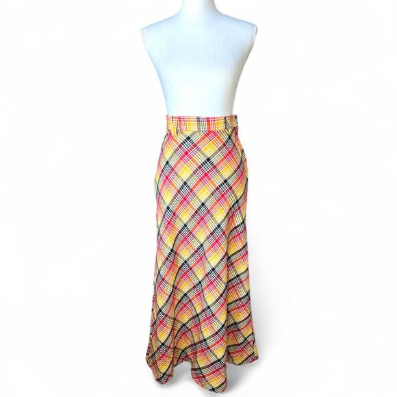 Tattoo of California vintage 70’s plaid maxi skirt fall retro high waisted - Picture 2 of 9